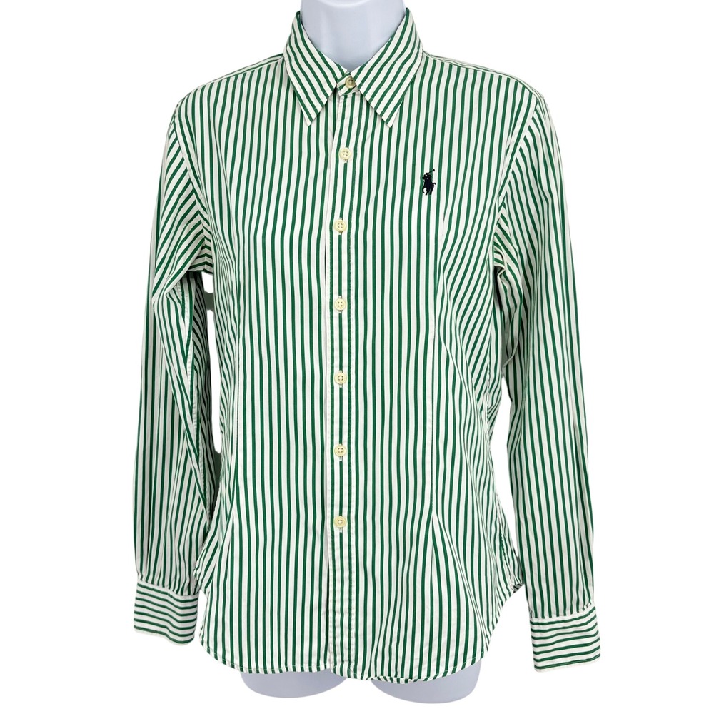 Ralph Lauren Green and White Striped Button-Down Shirt - Picture 2 of 10